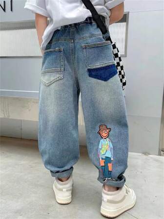 Tween Boy Autumn New Arrival Washed Casual Denim Jeans Trousers, 2024