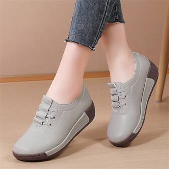Middle-Aged & Elderly Women Cow Tendon Bottom Slip-On Casual Comfort Flat Shoes, Platform Heel, Anti-Slip Soft Bottom