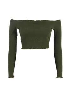 1 件女式露肩长袖上衣 - 軍綠色 - 查看 3