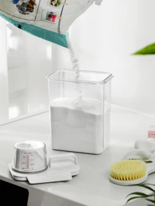1 pièce Boîte de rangement pour poudre à lessive, grand bac en plastique à capacité élevée pour détergent liquide à usage domestique, organisateur étanche pour salle de bain et maison de 1100 ml/1800 ml/2300 ml - Transparent - Voir 6