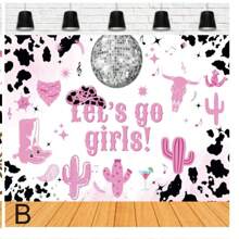 粉色牛仔主题生日横幅背景面料这是我的第一次牛仔竞技炫彩球马蹄香槟生日比赛派对摄影装饰道具乙烯基，圣诞节 - 彩色 - 查看 11