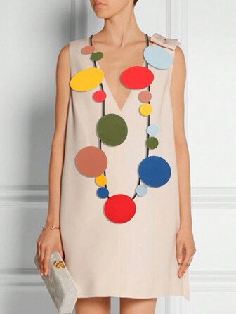 MARLIWOO 1pc Fashion Bohemian Geometric Wooden Pendant Long Necklace For Women,  Jewelry