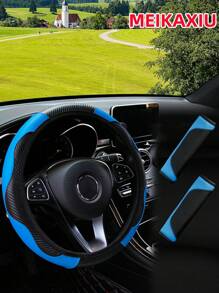 MEIKAXIU 3pcs Set MAKAXIU PU Leather & Carbon Fiber Steering Wheel Cover + 2pcs Shoulder Pads, Comfortable Non-Slip Universal Auto Accessories For Men And Women - one-size - View 14