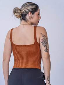 Women's Ribbed Modal Knitted Cropped Top, Premium Basic Tank Top, Simple Strap - Đồng - Xem 3