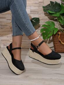 Sapatos de Salto Alto Femininos, Bico Redondo, Plataforma Vazada, À Prova d'Água, Sapatos Casuais para Uso Externo, Sola de Corda, Salto Alto 35-43, Sandálias de Cunha de Bottom Grosso com Tira Única para Primavera/Outono