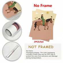 SHElN X  Bayan Yasien 2pcs Designer  Hand-Painted Illustration, Boho Style Poster, Framed Wall Art Easy To Hang,For Room Decor Items