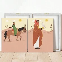 SHElN X  Bayan Yasien 2pcs Designer  Hand-Painted Illustration, Boho Style Poster, Framed Wall Art Easy To Hang,For Room Decor Items