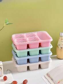 1 pieza Caja bento de 4 compartimentos estilo nórdico, recipiente de almacenamiento de alimentos para refrigerador, caja de almuerzo de 4 rejillas, caja de aperitivos, caja de frutas, caja de comida reutilizable para adultos - Multicolor - Ver 7
