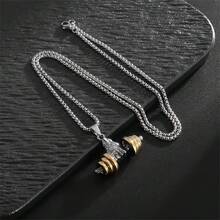 SeuSuk 1pc Classic Dumbbell & Barbell Pendant Necklace, Unisex Casual Streetwear Accessory, Gift
