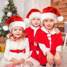 1 件套圣诞老人帽，圣诞节，红色天鹅绒圣诞老人帽，适合圣诞派对、礼物、新年假期派对用品，圣诞帽：成人圣诞帽 - 女士和我的圣诞帽