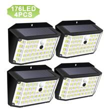 4pcs Solar Lights Outdoor 176LED Solar Motion Sensor Lights 3 Modes Motion Sensor 270° Wide Angle Solar Powered Lights Waterproof Solar Wall Light For Front Door, Yard, Garage, Garden - màu đen - Xem 1