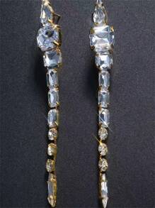 返校季最佳朋友教师节礼物配饰不对称白色水钻耳环女士时尚珠宝新款时尚大水晶长流苏吊坠耳环不对称白色水钻耳环高品质百搭款式耳环