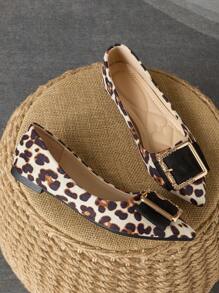 WHDXY 1 Pair Women's Stylish Leopard Print Flats, Pointed Toe, Rhinestone Embellishment, Comfortable Soft Sole Elegant Casual Shoes, Versatile For Skinny Jeans - 杏色 - 查看 2