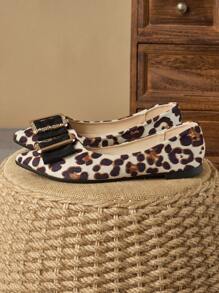 WHDXY 1 Pair Women's Stylish Leopard Print Flats, Pointed Toe, Rhinestone Embellishment, Comfortable Soft Sole Elegant Casual Shoes, Versatile For Skinny Jeans - 杏色 - 查看 3