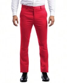 Mens Skinny Fit Solid Open Bottom Dress Pants - 紅色 - 查看 1