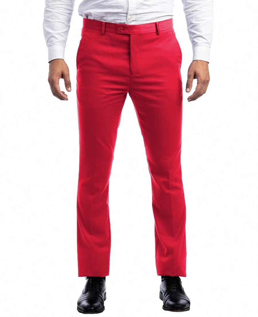 Mens Skinny Fit Solid Open Bottom Dress Pants - 紅色 - 查看 1