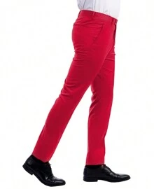 Mens Skinny Fit Solid Open Bottom Dress Pants - 紅色 - 查看 2