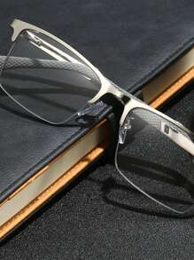 1 pieza Nuevas gafas de hombre con montura metálica a media montura y protección anti-luz azul de alta definición, accesorios de gafas - Multicolor - Ver 9