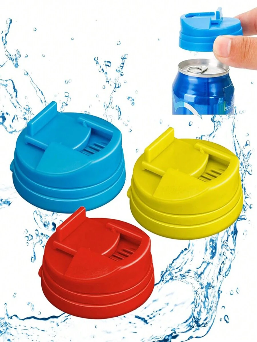 1/3 件易按防漏汽水罐盖，饮料防溅密封盖，适合家庭使用 - 彩色 - 查看 1