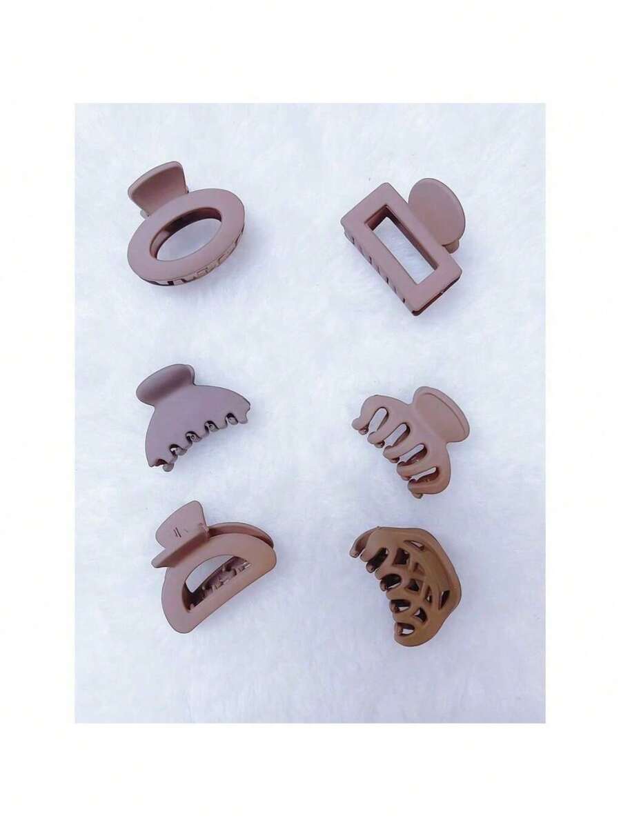 KIT 3 Elegant Brown Geometric Matte Plastic Shark Clip Hair Accessory - 棕色 - 查看 1