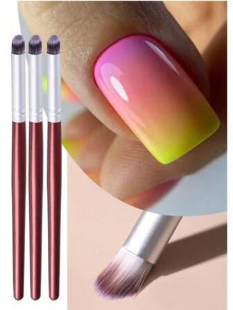 Nail Gradient Brush Set Ombre Brushes Brown Wooden Handle Nail Drawing Painting Brush Uv Gel Manicure Nail Art Tools