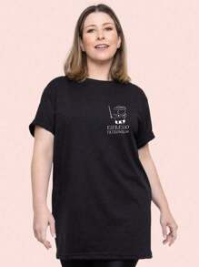 Oversized Women's Plus Patrono T-Shirt - màu đen - Xem 1