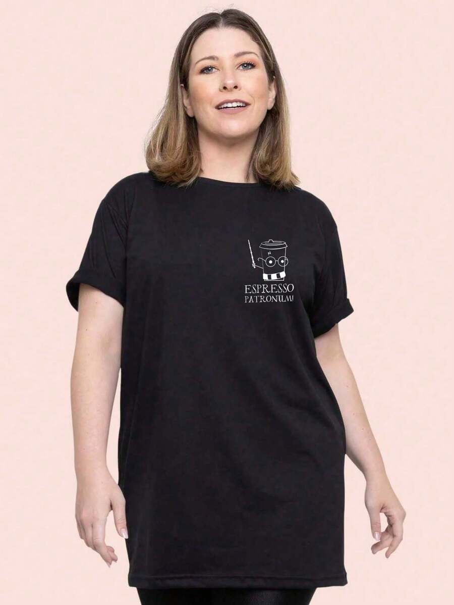 Oversized Women's Plus Patrono T-Shirt - màu đen - Xem 1