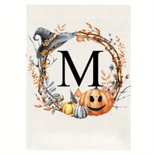 个性化首字母亚麻花园旗帜 - 双面、防风雨、粗麻布外观 - 无需电力的多功能户外装饰 - 可机洗，万圣节主题 - 1 件 - 彩色 - 查看 38