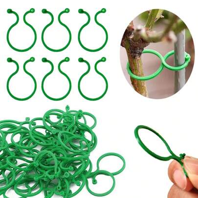 50 piezas/100 piezas Hebilla en forma de ocho ligera para jardinería, clips de sujeción para enredaderas de jardín, anillo de sujeción para plantas atadas, clips de fijación para plantas y frutas del jardín, abrazadera con hebilla en forma de ocho para vid de uva y plántula, accesorios de decoración y herramientas de soporte para plantas de jardín