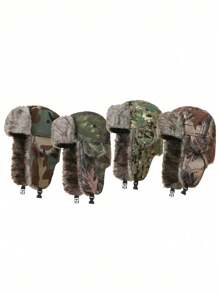 1 pieza Gorro ruso Ushanka de dos colores con camuflaje, sombrero con orejeras para invierno y actividades al aire libre para hombres y mujeres - Multicolor - Ver 11