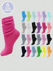 6 pares de calcetines deportivos casuales de unicolor para niños y adolescentes, otoño e invierno