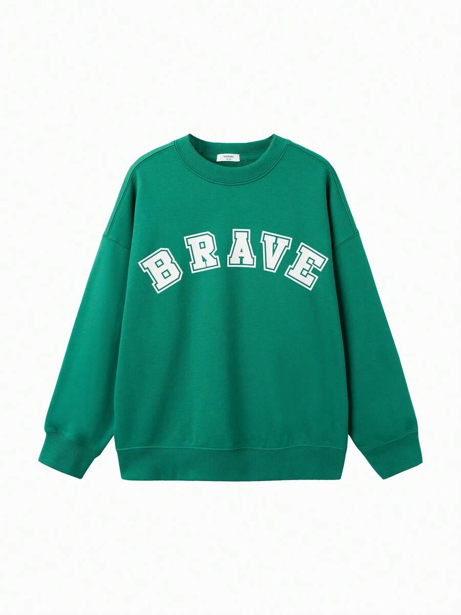 Balabala 女童长袖运动衫，2024 年秋季款式，宽松版型，适合男孩和女孩 - 綠色 - 查看 1