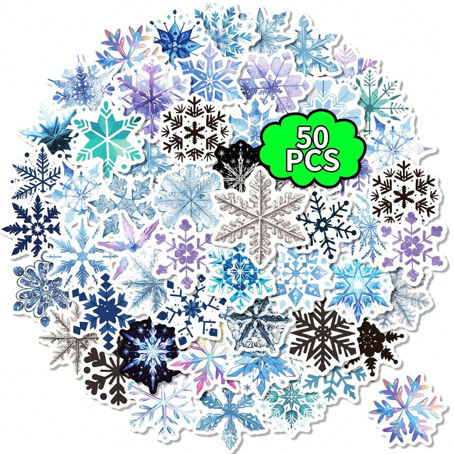 50 miếng dán trang trí hình bông tuyết, miếng dán hoạt hình ngày lễ tự làm, có thể dùng cho cửa sổ, cửa kính, đồ trang trí sinh nhật, hình vẽ graffiti, hành lý, miếng dán ván trượt - Xem 1
