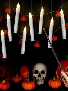 26Pcs (12pcs Candle 17cm/6.7inch&12pcs Hook 2cm/0.8inch&1PC Magic Wand 33.2cm/13.1inch&1PC Fishing Line 30 M/ 9.8 Ft) Halloween Floating Candle With Wand, Magic Hanging Candle Flashing Warm Light Flameless LED Tapered Candle With Remote Control, Battery Operated Window Candle, Suitable For Halloween & Christmas & Family Wedding Birthday Party Atmosphere Decoration,Christmas