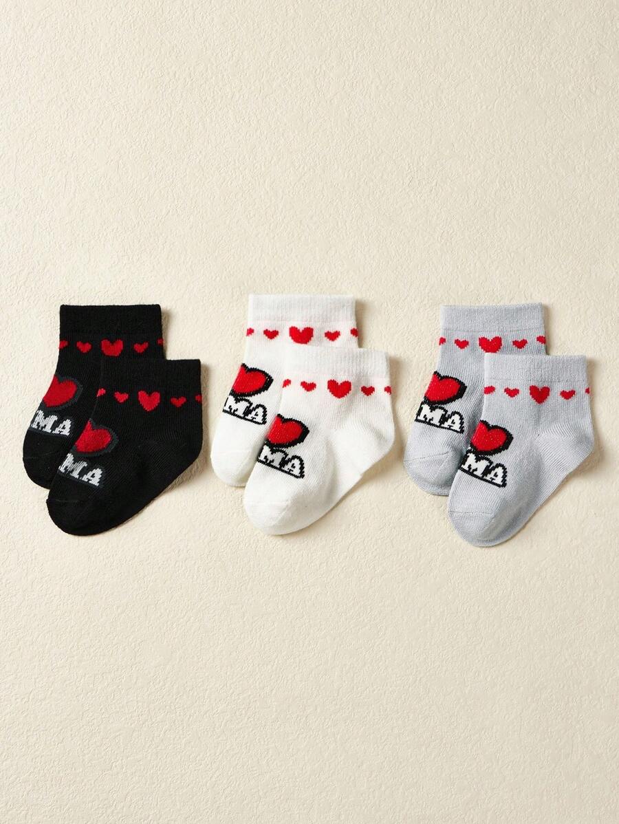 3 đôi tất trẻ sơ sinh/trẻ nhỏ in hình trái tim và chữ "I LOVE MAMA" - Nhiều màu - Xem 1
