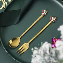 1 món quà Giáng sinh Bộ thìa và nĩa bằng thép không gỉ, Bộ đồ ăn tráng miệng/cà phê sáng tạo cho gia đình và nhà hàng - Nhiều màu - Xem 9