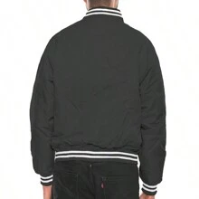 Men Solid Varsity Bomber Jacket Waterproof Fall Winter Summer Lightweight All Season Striped Trim Slant Pockets Baseball Jacket Snap Button - Black - View 7