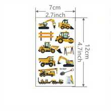 10 张挖掘机施工车辆纹身贴纹身贴纸防水持久手臂派对临时纹身适合男孩和女孩 - 彩色 - 查看 3
