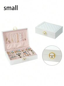 1 pieza Joyero con estilo de cajón de patrón geométrico multicapa con cerradura, gran capacidad para collares, aretes y otros accesorios, regalo ideal para o de regreso a la escuela - Blanco - Ver 13