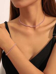 2pcs/Set Colorful Rhinestone Choker Necklace And Bracelet Set, Fashion Jewelry Accessories - Royal Blue - View 8