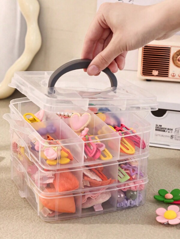 1pc Detachable 3-Layer Transparent Plastic Storage Box, Can Be Used For Makeup, Jewelry, Toys, Socks And So On, With Handle, Christmas Gift