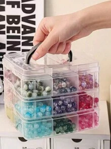 1 个可拆卸 3 层透明塑料收纳盒，可用于化妆品、珠宝、玩具、袜子等，带手柄，圣诞礼物 - 無色 - 查看 4