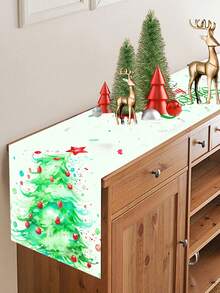 1 件 13.8x70.9 英寸涤纶圣诞快乐桌旗，圣诞树印花桌布季节性冬季新年 2025 年节日桌旗家居装饰，万圣节，万圣节装饰 - 彩色 - 查看 5