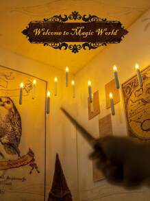 26Pcs (12pcs Candle 17cm/6.7inch&12pcs Hook 2cm/0.8inch&1PC Magic Wand 33.2cm/13.1inch&1PC Fishing Line 30 M/ 9.8 Ft) Halloween Floating Candle With Wand, Magic Hanging Candle Flashing Warm Light Flameless LED Tapered Candle With Remote Control, Battery Operated Window Candle, Suitable For Halloween & Christmas & Family Wedding Birthday Party Atmosphere Decoration,Christmas
