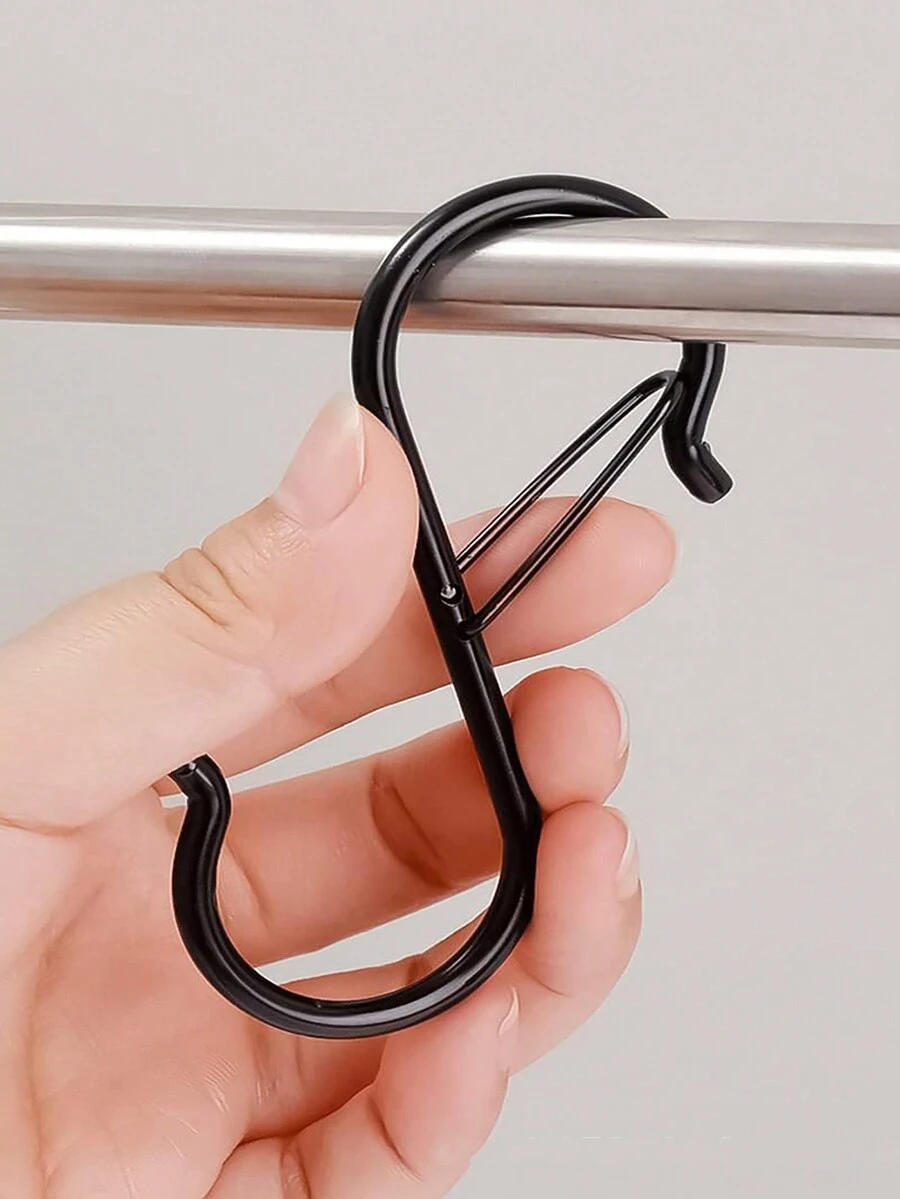 1pc Metal Spring S Hook Spring Buckle S-Shaped Hook Hanging Buckle Buckle Windproof Black S Hook. - Multicolor - View 1