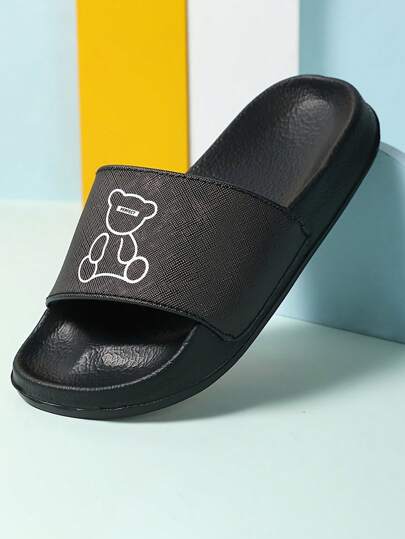 New Kids Bear Design Slippers, Comfortable Soft Bottom Lightweight Slip-On EVA Casual Flat Sandals, Suitable For Daily Home Wear