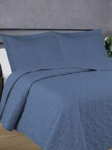 3-Piece Bedspread Quilt Kit Complete Box Bed Ultrasonic Butterfly Quilted - 藏蓝色 - 查看 1