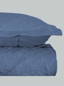 3-Piece Bedspread Quilt Kit Complete Box Bed Ultrasonic Butterfly Quilted - 藏蓝色 - 查看 4