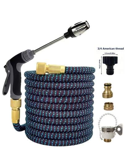 7pcs High Pressure Retractable Car Wash Water Hose Adjustable Nozzle, Universal Garden Hose Set