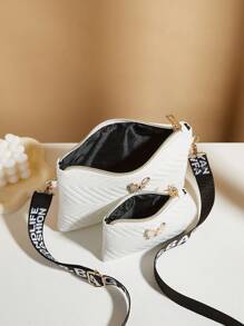 2pcs/Set Embossed Crossbody Purse Butterfly Shoulder Bag With Phone Pouch, Butterfly Bag - White - View 5